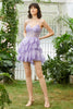 Load image into Gallery viewer, Sparkly Spaghetti Straps Sequins Purple Short Prom Dress
