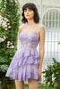 Load image into Gallery viewer, Sparkly Spaghetti Straps Sequins Purple Short Prom Dress