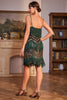 Load image into Gallery viewer, Spaghetti Straps Dark Green Glitter 1920s Flapper Dress with Fringes