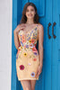 Load image into Gallery viewer, Deep V-Neck Champagne Short Embroidered Prom Dress