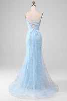 Load image into Gallery viewer, Mermiad Blush Spaghetti Straps Prom Dress with Appliques