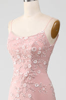 Load image into Gallery viewer, Mermiad Blush Spaghetti Straps Prom Dress with Appliques