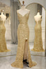 Load image into Gallery viewer, Sparkly Golden Mermaid Backless Long Prom Dress With Slit