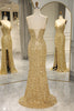 Load image into Gallery viewer, Sparkly Golden Mermaid Backless Long Prom Dress With Slit