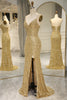 Load image into Gallery viewer, Sparkly Golden Mermaid Backless Long Prom Dress With Slit