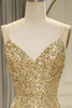 Load image into Gallery viewer, Sparkly Golden Mermaid Backless Long Prom Dress With Slit