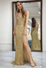 Load image into Gallery viewer, Glitter Golden Mermaid Backless Long Prom Dress With Slit