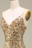 Load image into Gallery viewer, Sparkly Mermaid Golden Long Prom Dress with Slit