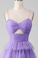 Load image into Gallery viewer, Purple Tulle A-Line Tiered Long Prom Dress with Slit