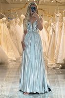 Load image into Gallery viewer, Women Glitter Silver Long Mirror Prom Dress Backless Formal Dress