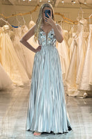 Load image into Gallery viewer, Glitter Silver Backless Long Mirror Prom Dress