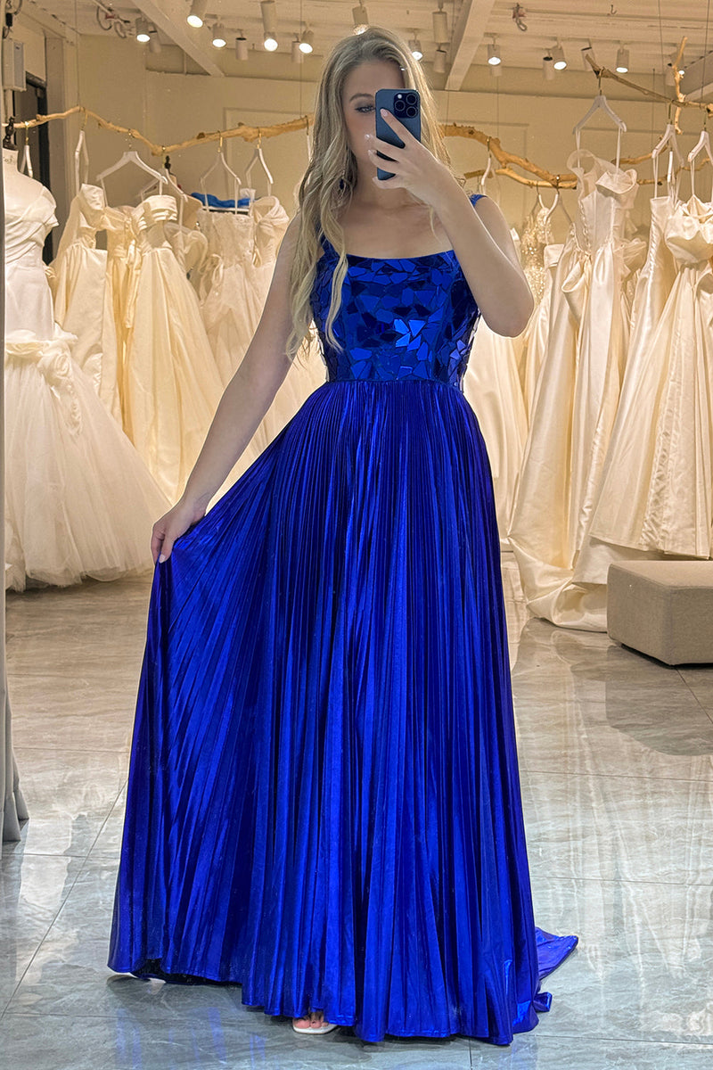 Load image into Gallery viewer, Royal Blue Long Mirror Prom Dress With Slit