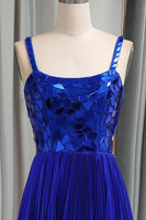 Load image into Gallery viewer, Glitter Royal Blue A Line Long Mirror Prom Dress With Slit