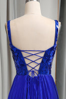 Load image into Gallery viewer, Glitter Royal Blue A Line Long Mirror Prom Dress With Slit