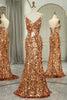 Load image into Gallery viewer, Glitter Golden Beaded Sequins Mermaid Long Prom Dress With Slit