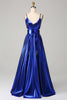 Load image into Gallery viewer, Royal Blue A-Line Spaghetti Straps Prom Dress with Slit