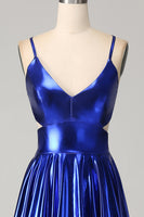 Load image into Gallery viewer, Royal Blue A-Line Spaghetti Straps Prom Dress with Slit