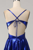 Load image into Gallery viewer, Royal Blue A-Line Spaghetti Straps Prom Dress with Slit
