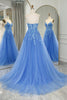 Load image into Gallery viewer, Blue A Line Tulle Long Prom Dress With Appliques