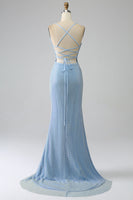 Load image into Gallery viewer, Mermaid Blue Long Prom Dress with Slit