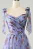 Load image into Gallery viewer, A-Line Lavender Printed Adjustable Straps Long Prom Dress