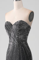Load image into Gallery viewer, Black Glitter Strapless Mermaid Prom Dress with Slit