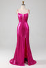 Load image into Gallery viewer, Sparkly Hot Pink Mermaid Simple Prom Dress With Slit