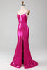 Load image into Gallery viewer, Sparkly Hot Pink Mermaid Simple Prom Dress With Slit
