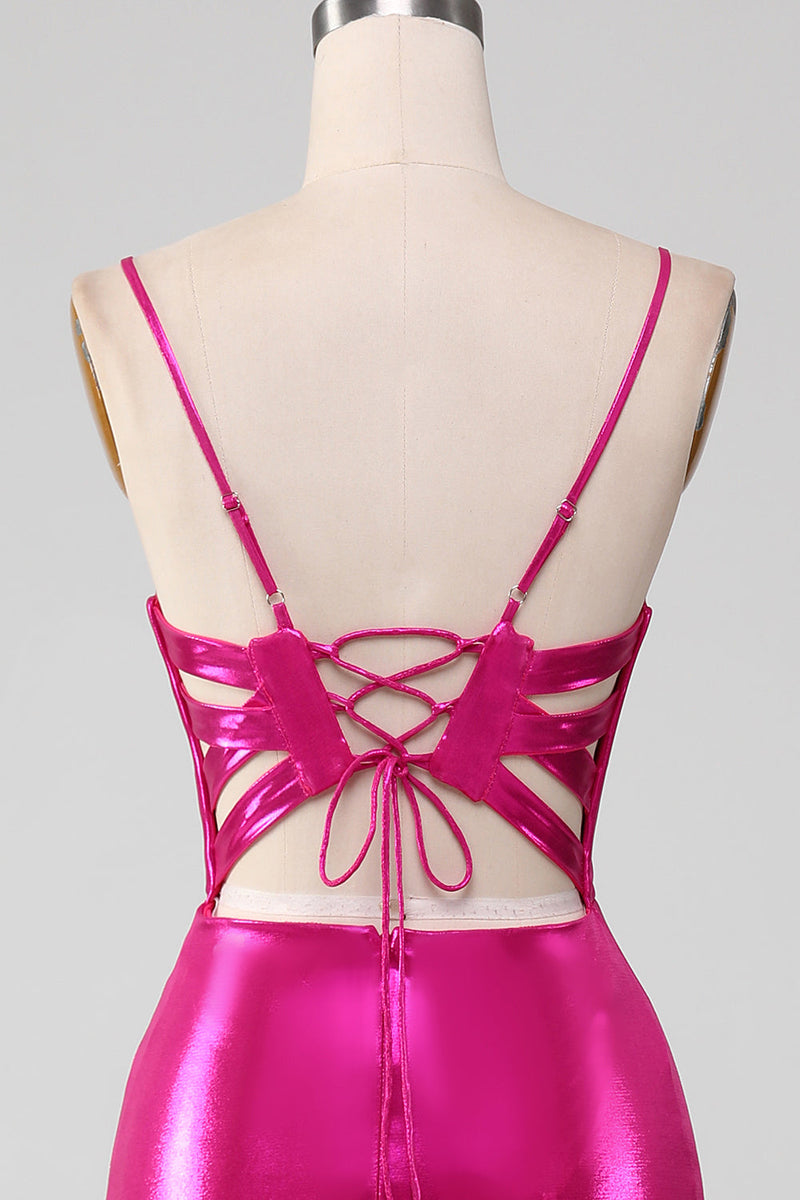Load image into Gallery viewer, Sparkly Hot Pink Mermaid Simple Prom Dress With Slit