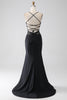 Load image into Gallery viewer, Mermaid Black Spaghetti Straps Long Prom Dress with Slit