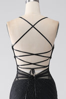 Load image into Gallery viewer, Mermaid Black Spaghetti Straps Long Prom Dress with Slit