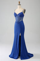 Load image into Gallery viewer, Royal Blue Mermaid Corset Prom Dress with Beading