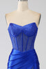 Load image into Gallery viewer, Mermaid Strapless Royal Blue Corset Prom Dress with Beading