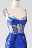 Load image into Gallery viewer, Royal Blue Mermaid Sparkly Sequin Pleated Corset Prom Dress With Slit