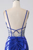 Load image into Gallery viewer, Royal Blue Mermaid Sparkly Sequin Pleated Corset Prom Dress With Slit