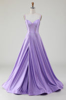 Load image into Gallery viewer, Simple Sparkly Lilac A-Line Side Slit Corset Prom Dresses with Rhinestones