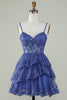 Load image into Gallery viewer, Cute A Line Spaghetti Straps Dark Blue Sparkly Corset Party Dress