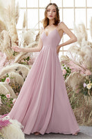 Load image into Gallery viewer, Blush Spaghetti Straps Chiffon Bridesmaid Dress
