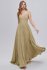 Load image into Gallery viewer, A-Line Spaghetti Straps Golden Ruched Long Prom Dress