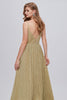 Load image into Gallery viewer, A-Line Spaghetti Straps Golden Ruched Long Prom Dress