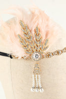 Load image into Gallery viewer, Black Beaded Feather Pearl 1920s Flapper Headband