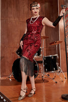 Load image into Gallery viewer, 1920s Burgundy Sequins Flapper Dress