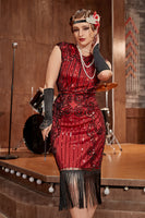 Load image into Gallery viewer, 1920s Burgundy Sequins Flapper Dress