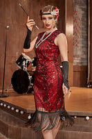 Load image into Gallery viewer, 1920s Burgundy Sequins Flapper Dress
