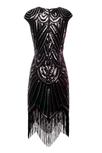 Black Gatsby Glitter Fringe 1920s Dress