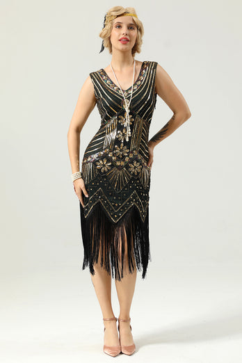 Black and Gold Sequin 1920s Dress