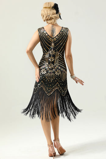 Black and Silver Sequin 1920s Dress