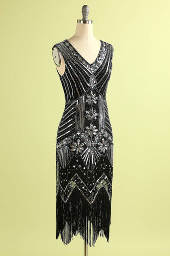 Black and Red Sequin 1920s Dress