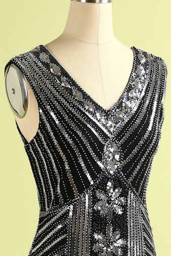 Black and Gold Sequin 1920s Dress