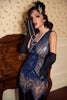 Load image into Gallery viewer, Black and Silver Sequin 1920s Dress